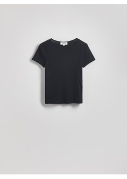 Reserved - Bawełniany t-shirt slim fit - czarny ze sklepu Reserved w kategorii Bluzki damskie - zdjęcie 180405578