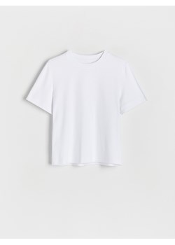 Reserved - T-shirt regular z merceryzowanej bawełny - biały ze sklepu Reserved w kategorii Bluzki damskie - zdjęcie 180408779