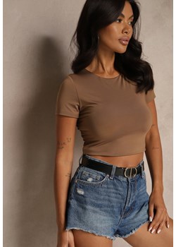 Brązowy T-shirt Cropped z Wiskozą Efranessa ze sklepu renee.pl w kategorii Bluzki damskie - zdjęcie 180409308