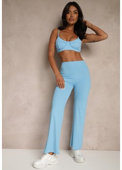 Niebieskie Spodnie Flare High Waist z Szeroką Gumką w Pasie Idalania ze sklepu renee.pl w kategorii Spodnie damskie - zdjęcie 180409318
