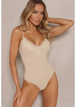 Beżowe Body Ozdobione Koronkowymi Wstawkami Amolora ze sklepu renee.pl w kategorii Body damskie - zdjęcie 180414167