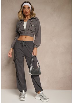 Szare Spodnie z Bawełną Typu Cargo High Waist Puvoria ze sklepu renee.pl w kategorii Spodnie damskie - zdjęcie 180414207