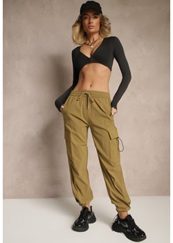 Zielone Spodnie z Bawełną Typu Cargo High Waist Puvoria ze sklepu renee.pl w kategorii Spodnie damskie - zdjęcie 180416368