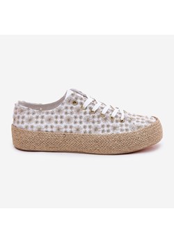 Wzorzyste Trampki Damskie Na Platformie Z Plecionką Lee Cooper LCW-25-08-3648L Biało-Złote białe ze sklepu ButyModne.pl w kategorii Trampki damskie - zdjęcie 180418159
