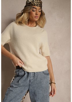 Beżowy Sweter o Fasonie T-shirtu z Wełną Dannirae ze sklepu renee.pl w kategorii Swetry damskie - zdjęcie 180429076