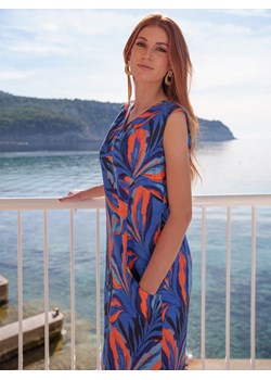 Niebieska lniana sukienka w liście L'AF Betta ze sklepu Eye For Fashion w kategorii Sukienki - zdjęcie 180431998