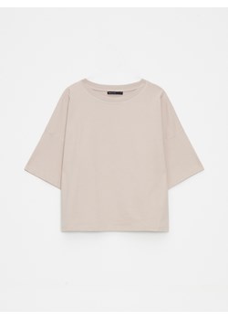 Mohito - Bawełniany beżowy t-shirt - beżowy ze sklepu Mohito w kategorii Bluzki damskie - zdjęcie 180432116