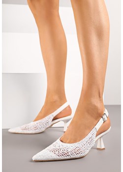 Białe Haftowane Sandały na Szpilce Typu Slingback Atesia ze sklepu renee.pl w kategorii Czółenka - zdjęcie 180433447