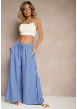 Niebieskie Szerokie Spodnie High Waist Ozdobione Wiązaniem Telonia ze sklepu renee.pl w kategorii Spodnie damskie - zdjęcie 180438325