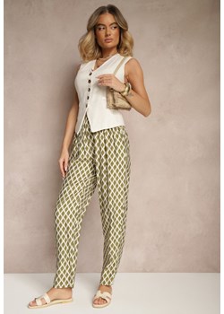 Zielone Spodnie o Szerokim Kroju High Waist w Romby Sarriza ze sklepu renee.pl w kategorii Spodnie damskie - zdjęcie 180438335