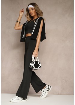 Czarne Spodnie Flare High Waist z Szeroką Gumką w Pasie Idalania ze sklepu renee.pl w kategorii Spodnie damskie - zdjęcie 180438505