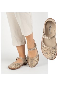 Damskie buty barefoot ze skóry naturalnej z printem 1284 beżowe ze sklepu butyolivier w kategorii Półbuty damskie - zdjęcie 180441756
