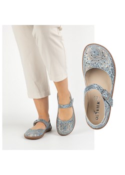 Damskie buty barefoot ze skóry naturalnej z printem 1284 błękitne ze sklepu butyolivier w kategorii Półbuty damskie - zdjęcie 180441767