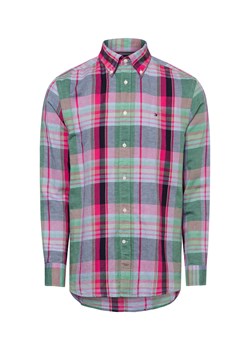 Tommy Hilfiger Męska koszula casual z zawartością lnu Mężczyźni Regular Fit Bawełna zielony w kratkę ze sklepu vangraaf w kategorii Koszule męskie - zdjęcie 180447199