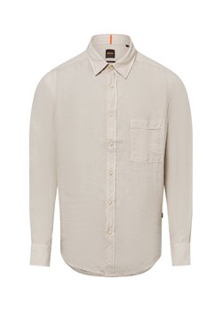 BOSS Orange Męska koszula casual z zawartością lnu - Relegant Mężczyźni Regular Fit len beżowy jednolity ze sklepu vangraaf w kategorii Koszule męskie - zdjęcie 180447267