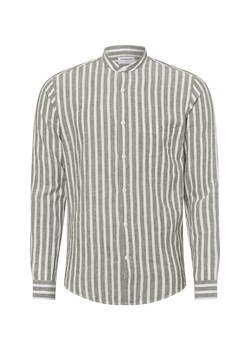 Lindbergh Męska koszula casual z zawartością lnu Mężczyźni Slim Fit len khaki w paski ze sklepu vangraaf w kategorii Koszule męskie - zdjęcie 180447299