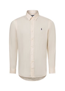 Polo Ralph Lauren Męska koszula lniana na co dzień Mężczyźni Modern Fit len beżowy jednolity ze sklepu vangraaf w kategorii Koszule męskie - zdjęcie 180447326