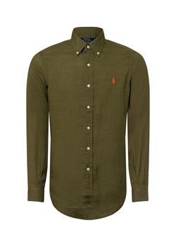 Polo Ralph Lauren Męska koszula lniana na co dzień Mężczyźni Modern Fit len oliwkowy jednolity ze sklepu vangraaf w kategorii Koszule męskie - zdjęcie 180447329