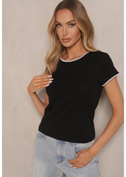 Czarny T-shirt z Bawełny z Ozdobną Lamówką Elanicea ze sklepu renee.pl w kategorii Bluzki damskie - zdjęcie 180450578