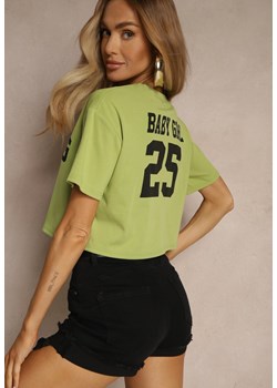 Zielony Krótki T-shirt z Bawełny o Kroju Oversize Zarvela ze sklepu renee.pl w kategorii Bluzki damskie - zdjęcie 180452917