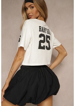Biały Krótki T-shirt z Bawełny o Kroju Oversize Zarvela ze sklepu renee.pl w kategorii Bluzki damskie - zdjęcie 180452927