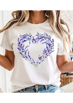 Biała damska koszulka z sercem - wzór wrzosy20 ze sklepu Time For Fashion w kategorii Bluzki damskie - zdjęcie 180457525