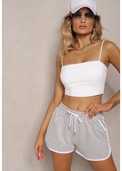 Jasnoszare Szorty Dresowe z Dodatkiem Bawełny High Waist Wykończone Lamówką Mivorina ze sklepu renee.pl w kategorii Szorty - zdjęcie 180458188