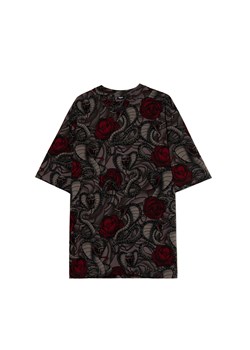 Cropp - Koszulka z motywem węży i róż - szary ze sklepu Cropp w kategorii T-shirty męskie - zdjęcie 180460719