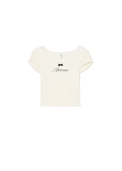 Cropp - T-shirt z napisem i ozdobnymi detalami - biały ze sklepu Cropp w kategorii Bluzki damskie - zdjęcie 180461787