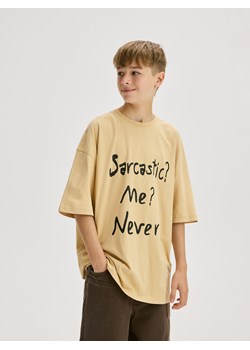 Reserved - Bawełniany t-shirt oversize - kremowy ze sklepu Reserved w kategorii T-shirty chłopięce - zdjęcie 180461825