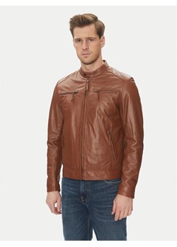 Serge Pariente Kurtka skórzana Tonic Brązowy Slim Fit ze sklepu MODIVO w kategorii Kurtki męskie - zdjęcie 181034005