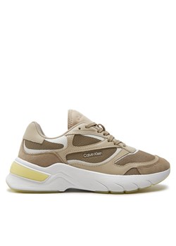 Calvin Klein Sneakersy Runner Lace Up Mesh Mix HW0HW01904 Brązowy ze sklepu MODIVO w kategorii Buty sportowe damskie - zdjęcie 181036129