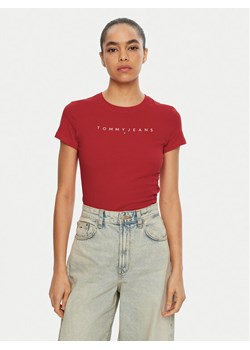 Tommy Jeans T-Shirt Linear DW0DW18398 Czerwony Slim Fit ze sklepu MODIVO w kategorii Bluzki damskie - zdjęcie 181037818
