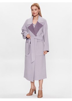 Calvin Klein Płaszcz wełniany K20K205855 Fioletowy Regular Fit ze sklepu MODIVO w kategorii Płaszcze damskie - zdjęcie 181041169