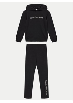 Calvin Klein Jeans Komplet bluza i legginsy Inst Logo IU0IU00658 M Czarny Regular Fit ze sklepu MODIVO w kategorii Dresy dziewczęce - zdjęcie 181042596