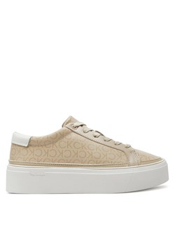 Calvin Klein Sneakersy Flatform Cup Lace Up Epi Mono HW0HW01911 Beżowy ze sklepu MODIVO w kategorii Trampki damskie - zdjęcie 181043036