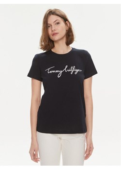 Tommy Hilfiger T-Shirt Signature WW0WW41674 Granatowy Regular Fit ze sklepu MODIVO w kategorii Bluzki damskie - zdjęcie 181048695