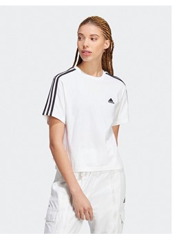 adidas T-Shirt Essentials 3-Stripes Single Jersey Crop Top HR4915 Biały Loose Fit ze sklepu MODIVO w kategorii Bluzki damskie - zdjęcie 181055256
