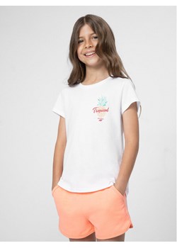 4F T-Shirt 4FJSS23TTSHF399 Biały Regular Fit ze sklepu MODIVO w kategorii Bluzki dziewczęce - zdjęcie 181057858