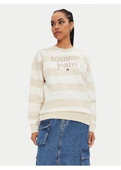 Tommy Jeans Bluza Ess Logo DW0DW19041 Beżowy Relaxed Fit ze sklepu MODIVO w kategorii Bluzy damskie - zdjęcie 181059405