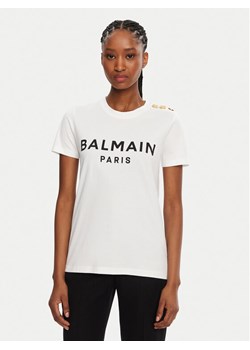 Balmain T-Shirt BF1EF005BB02 Biały Regular Fit ze sklepu MODIVO w kategorii Bluzki damskie - zdjęcie 181060648