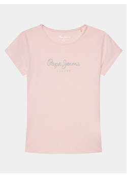 Pepe Jeans T-Shirt Hana Glitter PG503064 Różowy Slim Fit ze sklepu MODIVO w kategorii Bluzki dziewczęce - zdjęcie 181069035