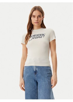 Tommy Jeans T-Shirt Essential DW0DW19447 Beżowy Slim Fit ze sklepu MODIVO w kategorii Bluzki damskie - zdjęcie 181073676