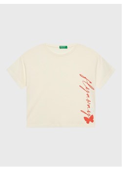 United Colors Of Benetton T-Shirt 3096C10AO Beżowy Cropped Fit ze sklepu MODIVO w kategorii Bluzki dziewczęce - zdjęcie 181074129