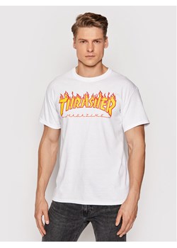 Thrasher T-Shirt Flame Biały Regular Fit ze sklepu MODIVO w kategorii T-shirty męskie - zdjęcie 181077459