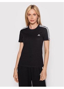 adidas T-Shirt Loungewear Essentials 3-Stripes GL0784 Czarny Slim Fit ze sklepu MODIVO w kategorii Bluzki damskie - zdjęcie 181086998