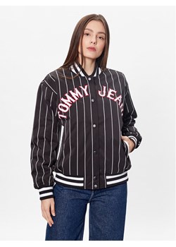 Tommy Jeans Kurtka bomber Pinstripe Letterman DW0DW15336 Czarny Relaxed Fit ze sklepu MODIVO w kategorii Kurtki damskie - zdjęcie 181087417