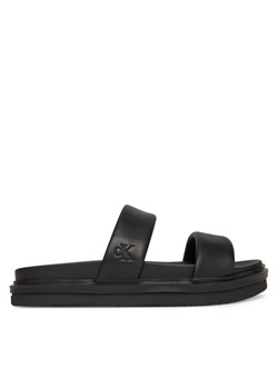 Calvin Klein Jeans Klapki Flat Molded Doublebar Sandal Lth YM0YM01226 Czarny ze sklepu MODIVO w kategorii Klapki męskie - zdjęcie 181093405