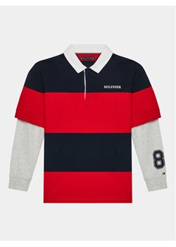 Tommy Hilfiger Bluza Rugby Stripe Polo L/S KB0KB08736 Czerwony Regular Fit ze sklepu MODIVO w kategorii Bluzy chłopięce - zdjęcie 181097096