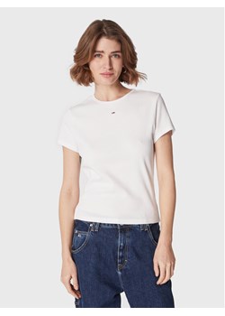 Tommy Jeans T-Shirt Essential DW0DW14876 Biały Slim Fit ze sklepu MODIVO w kategorii Bluzki damskie - zdjęcie 181120437